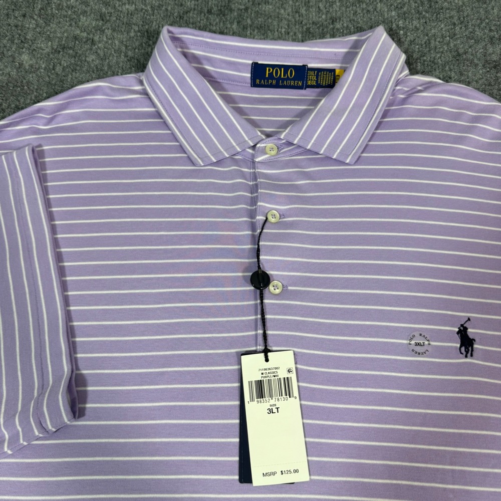 Polo Ralph Lauren Striped Polo Shirt Mens 3XLT Purple White Cotton NEW*